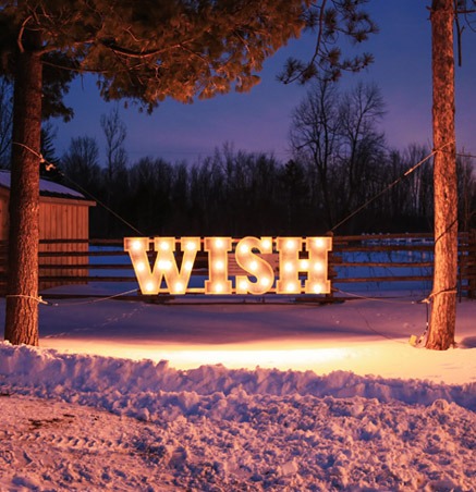the word wish lit up with christmas lights