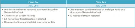 tabla que incluye los aspectos clave de las fases uno y dos del proceso de restauración