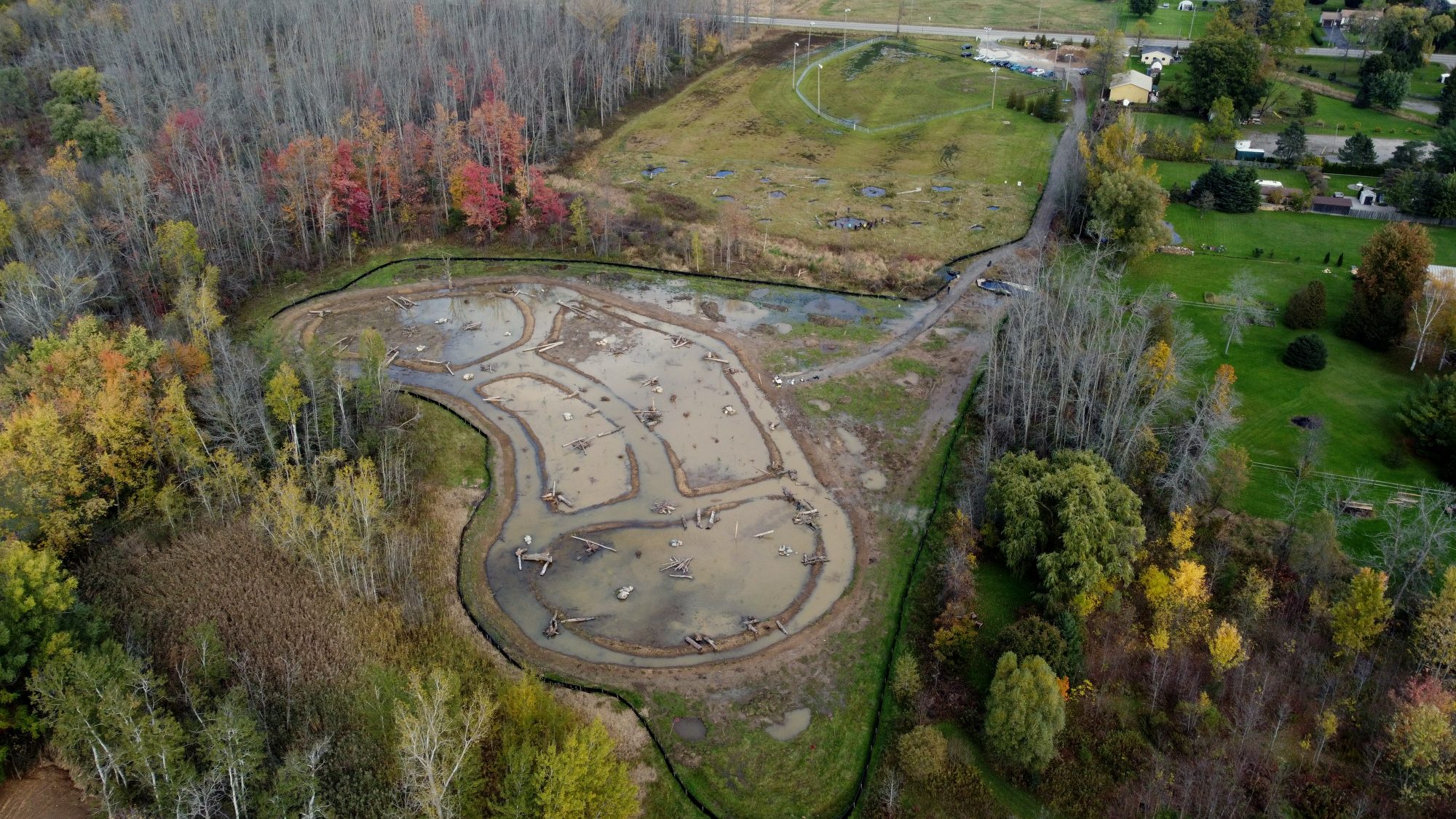 Imagen aérea de las obras de restauración de Flamborough Park.